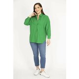 Şans Women's Green Plus Size Front Buttoned Cuffed Shirt Cene