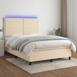 vidaXL Box spring postelja z vzmetnico LED krem 140x200 cm blago Cene
