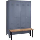 Wolf Garderobna omara s klopjo spredaj, vrata s polno steno, širina razdelka 600 mm, 2 razdelka, modro siva | Shoptok.si