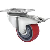 eurokraft basic Rdeče PU-kolo na poliamidnem platišču, Ø x širina kolesa 80 x 32 mm, od 2 kosov, vrtljivo kolo z dvojno zavoro | Shoptok.si