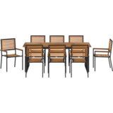 vidaXL Set za vrtno objedovanje od 9 dijelova Crni Poli Rattan Akacija, Složive vrtne stolice s jastucima 2 kom Crni Poli Rattan | shoptok.hr