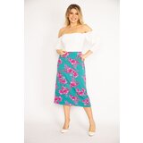Şans Women's Plus Size Green Viscose Lycra Skirt with Elastic Waist Cene