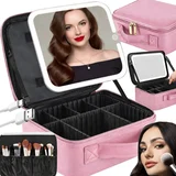 organizator putovanja i ogledalo s LED rasvjetom za make-up roza