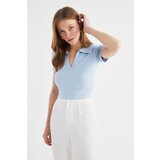 Trendyol light blue polo neck crop corduroy knitted blouse Slike