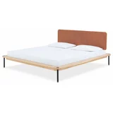 Gazzda Smeđa-natur tapecirani bračni krevet od hrastovog drveta s letvicama 140x200 cm Fina -