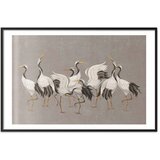  Plakat - Crane Dance - light bird silhouettes on a warm-gray textured background 30x21 Crni okvir s margom | shoptok.hr