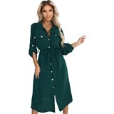 numoco basic 531-7 Midi shirt dress with gold buttons and tie detail - green | Shoptok.si