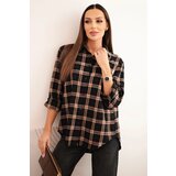 Kesi Włoski Women's cotton checkered shirt with a longer back black Cijene