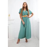 Kesi Włoski Long dress with a decorative belt dark mint | Shoptok.si