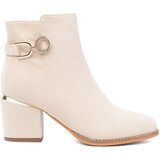 Shelvt Light beige ankle boots on a heel with a decorative buckle | Shoptok.si