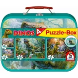 Schmidt Spiele Dinos, puzzle v kovinskem kovčku, 2x100, 2x60 kosov