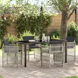 vidaXL 5-delni vrtni jedilni set z blazinami svetlo siva poli ratan, vrtna miza črna 160x80x73 cm kaljeno steklo | Shoptok.si