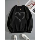Know Women's Black Striped Heart Print Oversized Sweatshirt