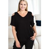 Dewberry 99554 Short Sleeve Womens Blouse-BLACK u