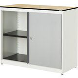 mauser Omara z drsnimi vrati, VxŠxG 818 x 1000 x 432 mm, plošča s polnim jedrom, 1 polica, čista bela / aluminijasto siva / javor | Shoptok.si