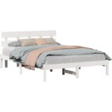 vidaXL Krevetna konstrukcija s uzglavljem bijela 160x200 cm od punog bora | shoptok.hr