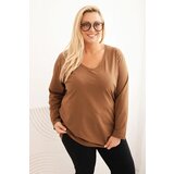 Kesi Women's Plus Size blouse with a V-neck and long sleeves brown Cijene