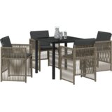 vidaXL vrtni blagovaonski set od 5 komada s jastučićima siva poli ratan, vrtni stol crn 80x80x73 cm temperirano staklo | shoptok.hr