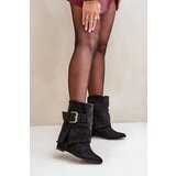 FI1 Wedge Ankle Boots With Rolled Shaft And Buckle Eco Suede Black Vortinia | Shoptok.si