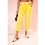 Kesi Włoski Women's viscose trousers with belt and rolled up leg yellow Cijene
