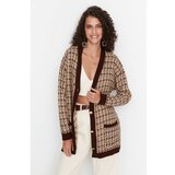 Trendyol Brown Oversize Pocket Tweed Look Knitwear Cardigan Cene
