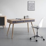 Bessagi Home retro pisalna miza lena, hrast, siva | Shoptok.si