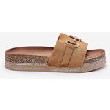 Boto Ladies Platform Slippers With Golden Decoration And Glitter Camel Morisela | shoptok.hr