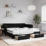  Dnevni krevet na razvlačenje s ladicama crni 90 x 190 cm baršun | shoptok.hr