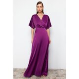 Trendyol Plum Waist Opening/Skater Woven Long Night Satin Evening Dress | Shoptok.si