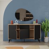 Marckeric Črna/v naravni barvi nizka komoda v hrastovem dekorju 140x79 cm Nola – | Shoptok.si