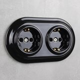  Elhard - Dupla keramička retro kućna utičnica sa okvirom SCHUKO 230V crna Slike