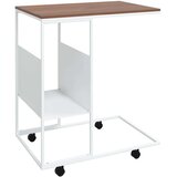 vidaXL Stranska mizica s kolesi bela 55x36x63,5 cm inženirski les | Shoptok.si