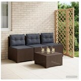 vidaXL Dvosjedni vrtni sofa s jastucima u ratan izgledu 3-sjedalo PP - Smeđa 3 x sredina s svijetlosivim jastučićem i jastučićem za leđ | shoptok.hr