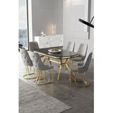Hanah home trpezarijski set Epal, sto i 6 stolica, ploča u dekoru Sonata, zlatne noge, siva tkanina Babyface | Eponuda.com