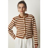  Women's Tile Metal Button Detailed Striped Knitwear Cardigan | Shoptok.si