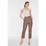 Trendyol Light Brown Cigarette Woven Faux Leather Trousers