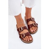 EVENTO Women's Slippers With Buckles Made Of Eco Leather Brown Iskira | shoptok.hr