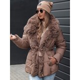 DStreet Kurtka damska zimowa FURSOFT pikowana z kapturem ciemnobeżowa | Shoptok.si