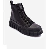 Big Star Insulated Leather Zip-Up Sneakers MM274625 Black Cene