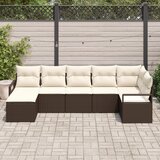 vidaXL 7-delni vrtni kavč set z blazinami rjav poli ratan | Shoptok.si