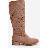 Boto PS1 Lace-up Women's Low Heel Eco Suede Boots with Zipper Dark Beige Orchides | ePonuda.com