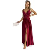 Numoco Women's elegant long satin dress with neckline and slit | shoptok.hr
