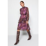 Trendyol Black Frilled Lined Chiffon Midi Dress Cene