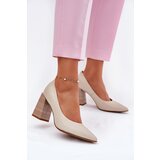 EVENTO Leather pumps on a heel beige Gregosa | Shoptok.si