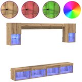  stenske enote z LED z LED lučmi 6 pcs Umetni hrast Konstruiran les, (5000132259) | Shoptok.si