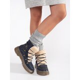 GOODIN Navy blue insulated lace-up hiking boots with lamb fur | Shoptok.si