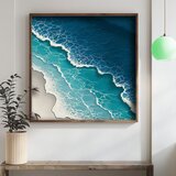 Wallxpert uramljena mdf slika DOS059-50, tirkizni morski talasi na peščanoj obali odozgo, 50 x 50 cm | Eponuda.com
