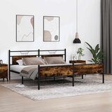 Maison Chic Kovinski Posteljni okvir - Dvoposteljna postelja - Zakonska postelja brez vzmetnice dimljen hrast 193x203cm, (21693716) | Shoptok.si