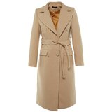 Trendyol Stone Belted Button Closure Stamp Coat Cene
