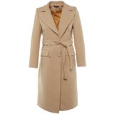 Trendyol Stone Belted Button Closure Stamp Coat | shoptok.hr